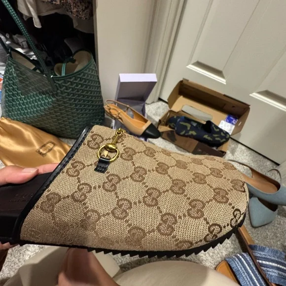 Gucci Brown Monogram Mules - Picture 4 of 7